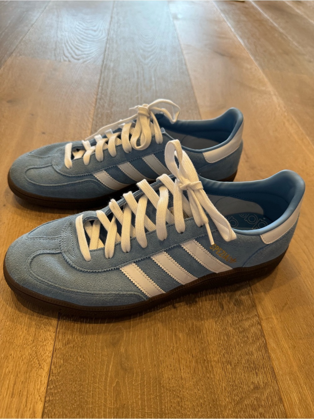 adidas Handball Spezial Light Blue Suede Sneakers with White Stripes
